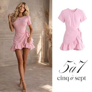NEW Cinq a Sept Blush Pink Denim Jodi Wrap Mini Dress